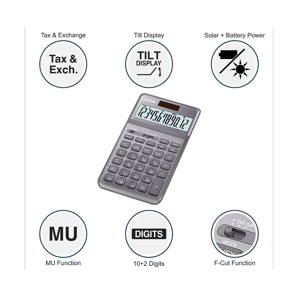 Casio JW-200SC Ash Fashion Series 12-bit Metal Office Calculator