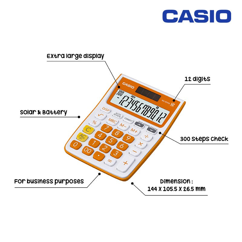 Casio MJ-12VCB Orange Shop Trade Calculator 12 Digit Function