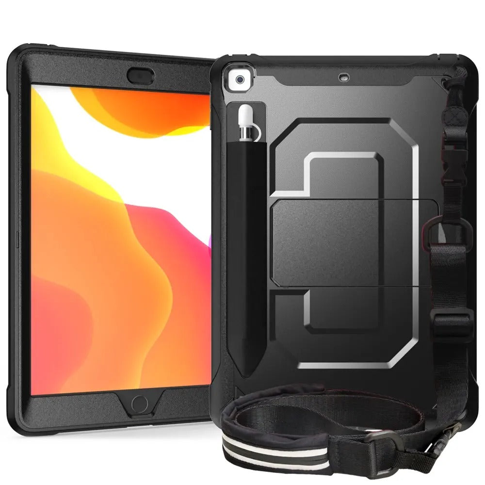 2018 iPad three-proof protective case suitable for 10.2 9.7 PC stand pen slot strap style anti-fall case
