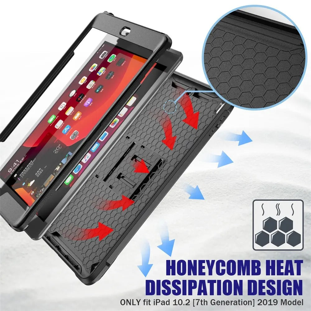 2018 iPad three-proof protective case suitable for 10.2 9.7 PC stand pen slot strap style anti-fall case