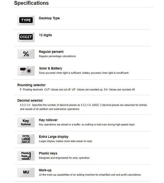 卡西歐辦公桌計算器 DH-12-BK