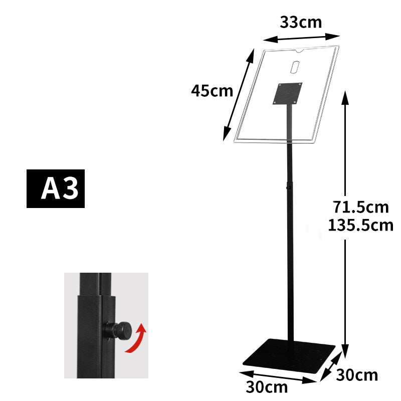 A3 A4 adjustable floor-standing metal advertising promotion poster display stand