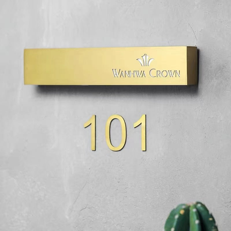 Black house number floating sign address plate