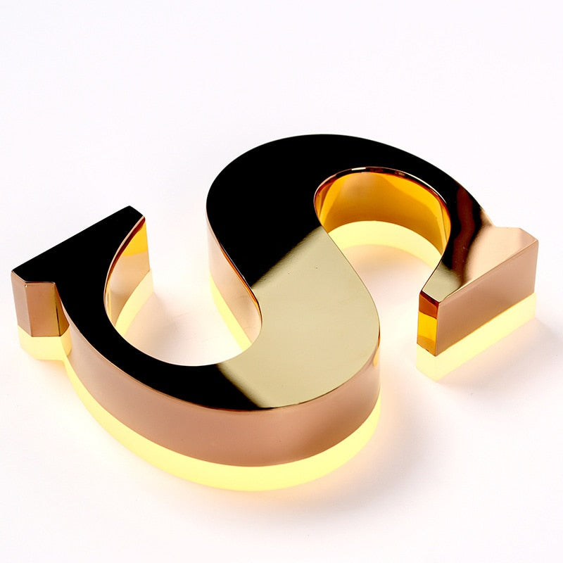 Customized stainless steel sign with gold 3D signature letters