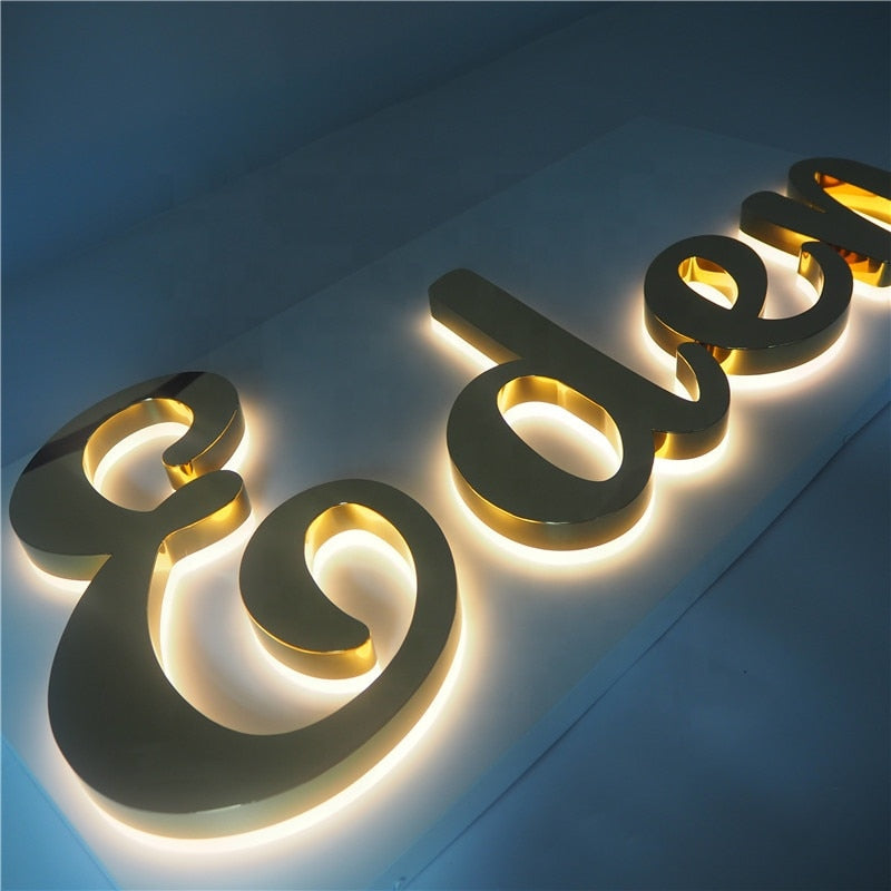 Customized stainless steel sign with gold 3D signature letters