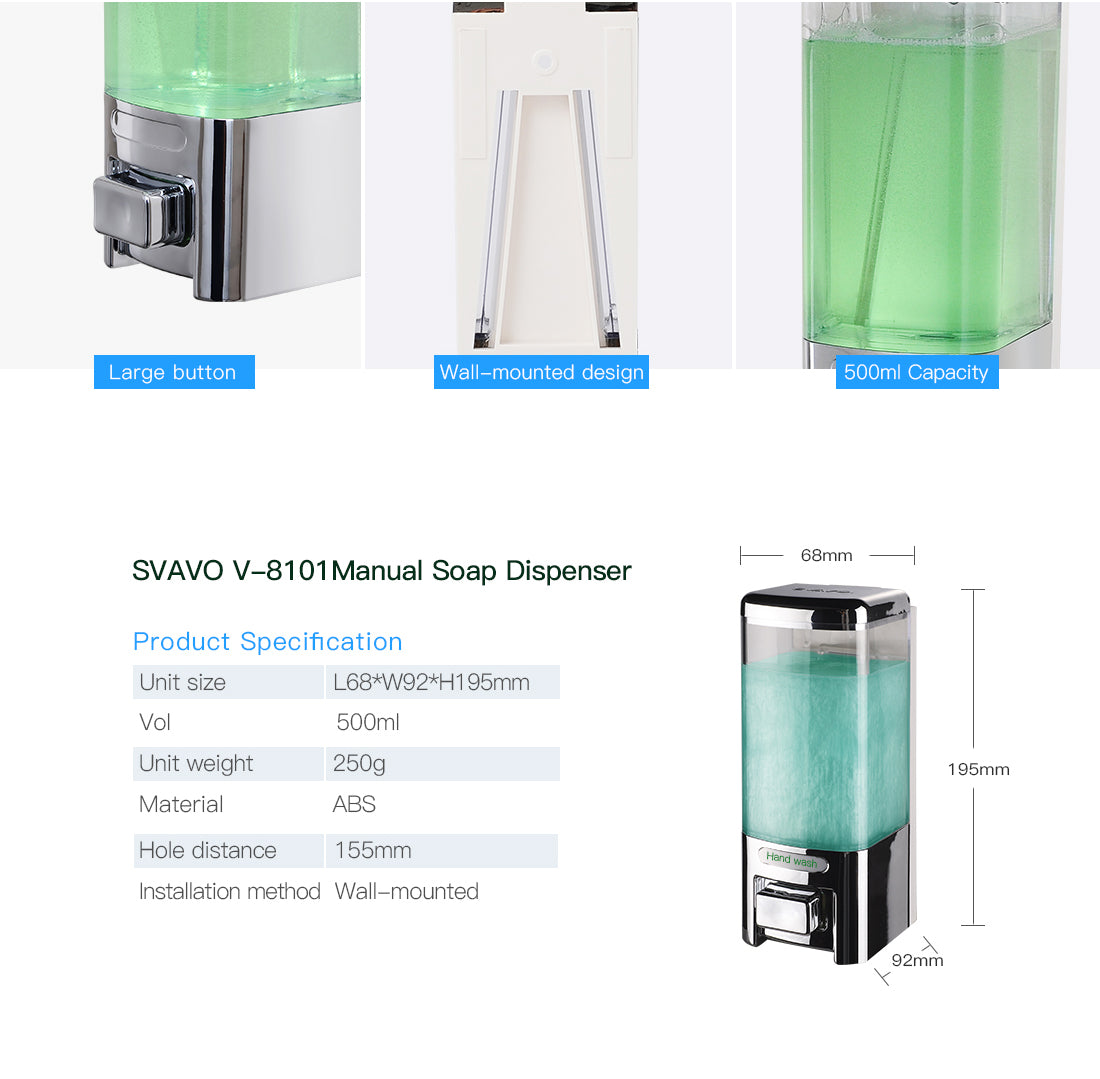 V-8101 500ml Manual Liquid Gel Soap Shower Shampoo Hand Sanitizer Dispenser
