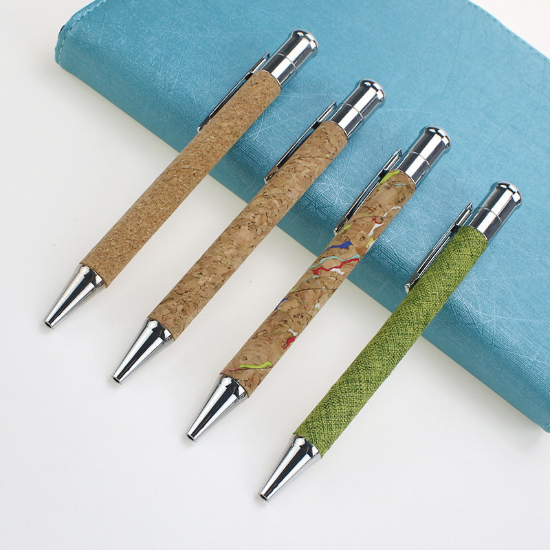 Customized biodegradable environmentally friendly LOGO cork ballpoint pen with metal clip custom LOGO