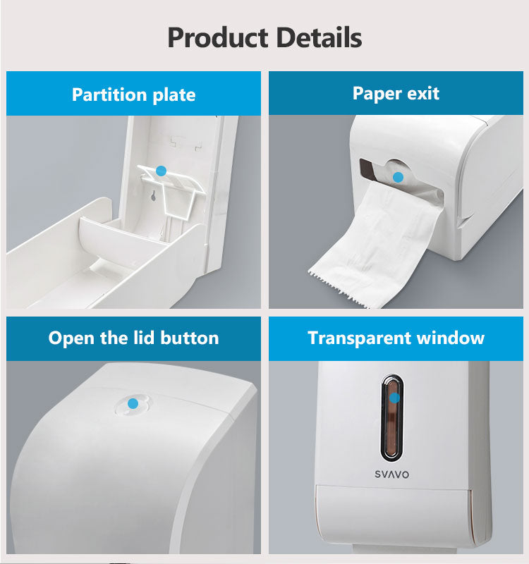 PL-151068 Wall-mounted ABS plastic waterproof double roll paper towel dispenser