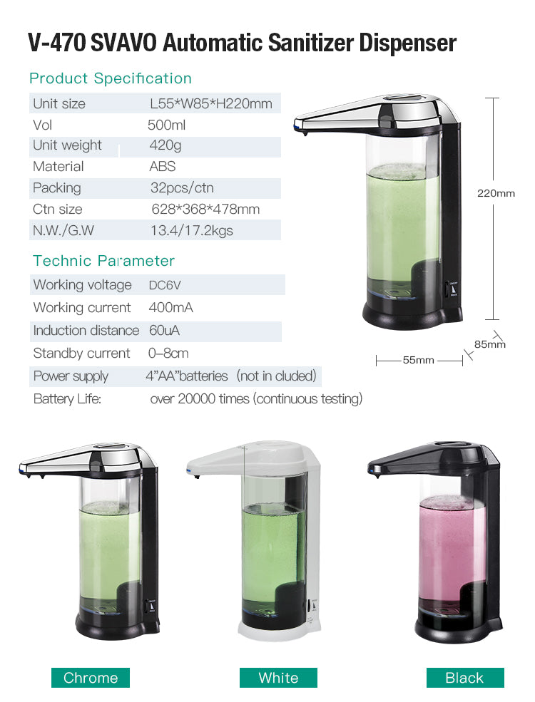 V-470 Battery Powered Infrared Sensor Automatic Refillable Liquid Spray Foam Soap Dispenser