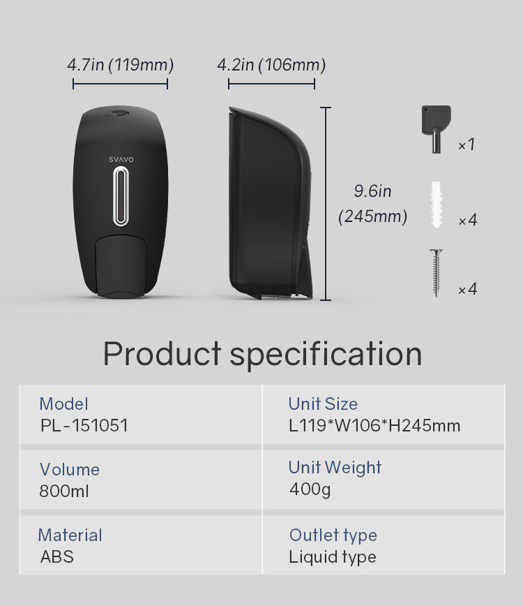 PL-151051 Commercial Wall Mounted Refillable Hand Sanitizer Foam Manual Soap Dispenser