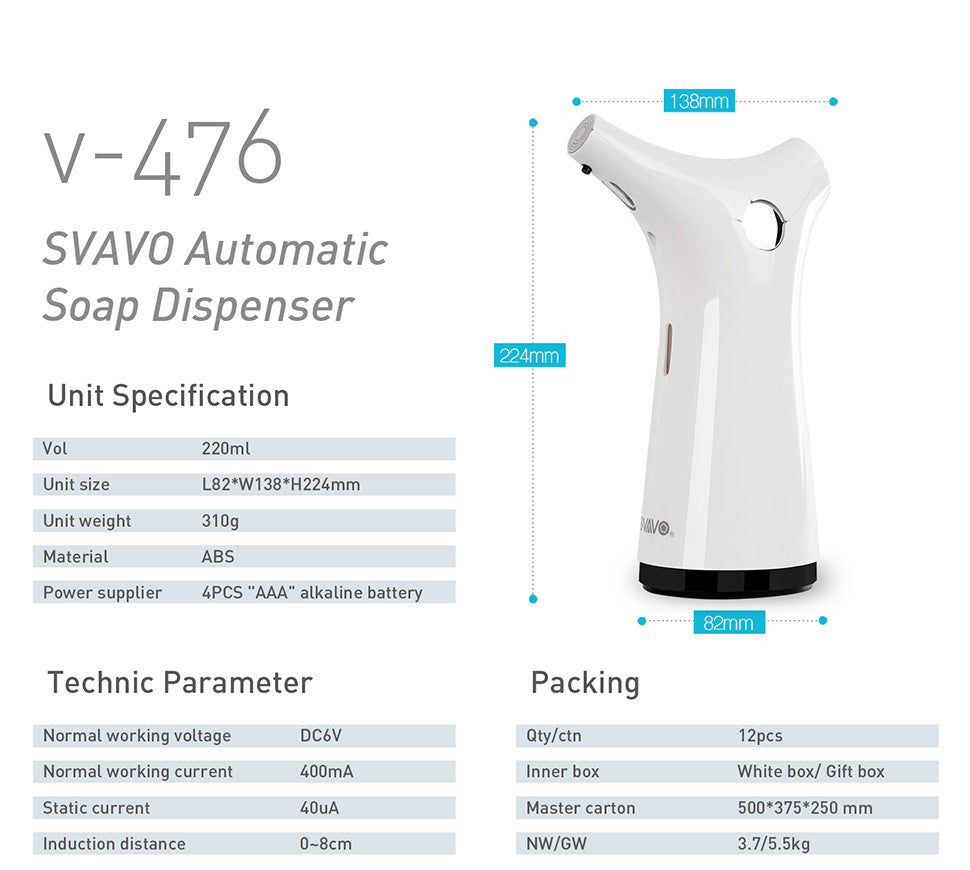 V-476 Non-Contact Automatic Soap Dispenser Hand Sanitizer Infrared Sensing Automatic Liquid Foam Dispenser