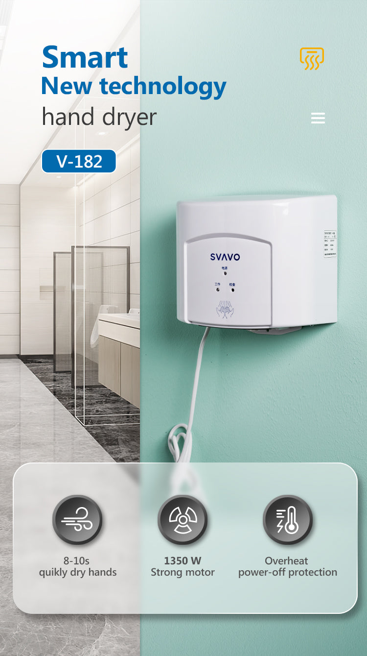 V-182 Commercial bathroom hand dryer wall-mounted electric automatic non-contact induction hand dryer