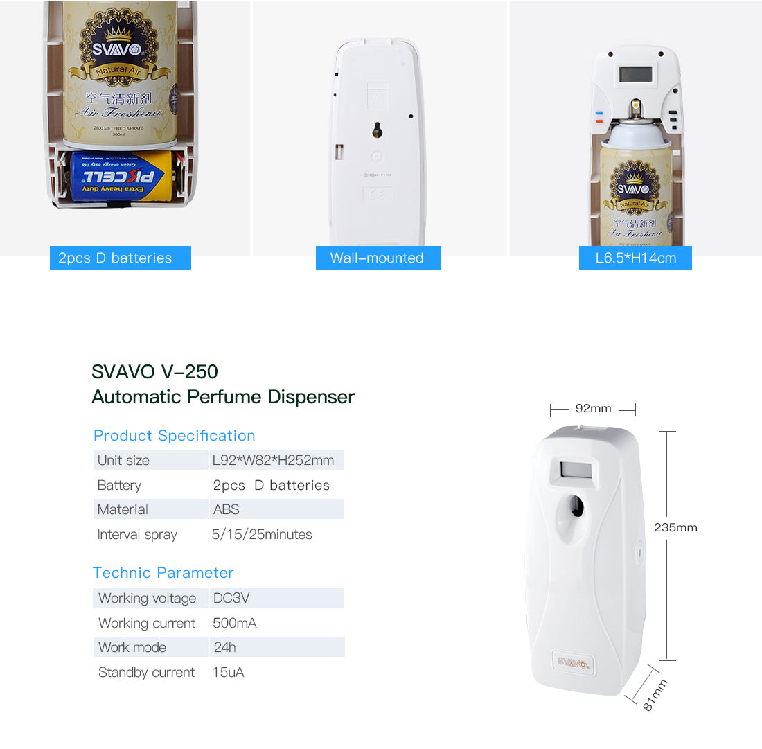 V-250 Automatic Spray Air Freshener Refillable Aerosol Perfume Dispenser