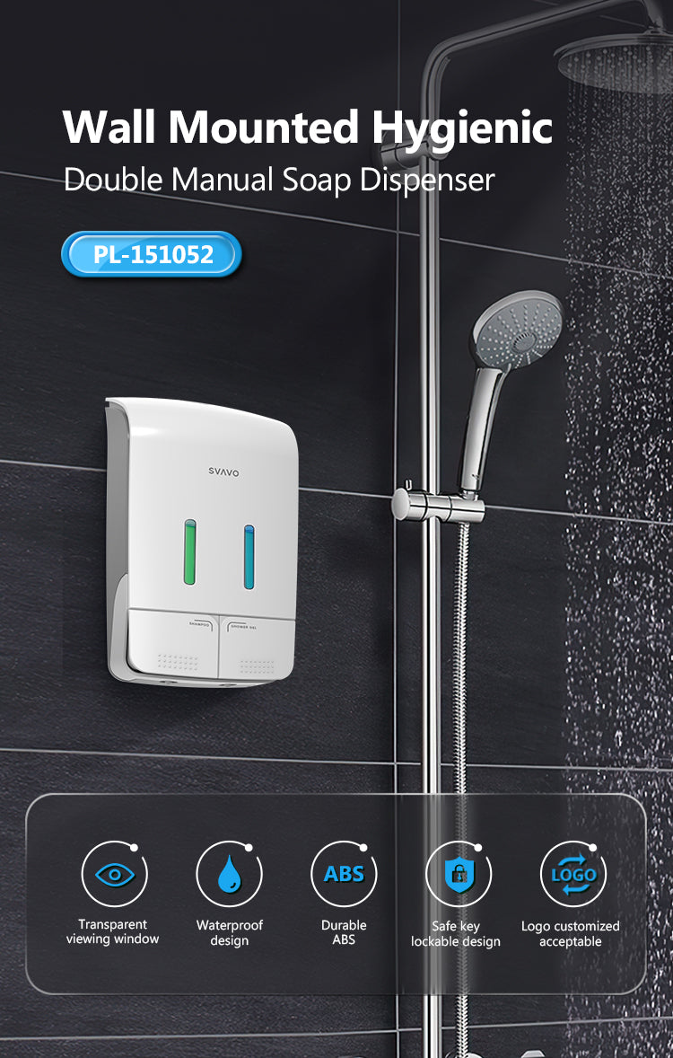 PL-151052 Double Head Wall Mounted Hotel Bathroom Hand Sanitizer Shampoo Dispenser Manual Soap Dispenser
