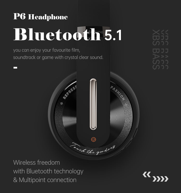 Heavy bass business music wired headphones P6 head-mounted wireless Bluetooth 5.0 headphones