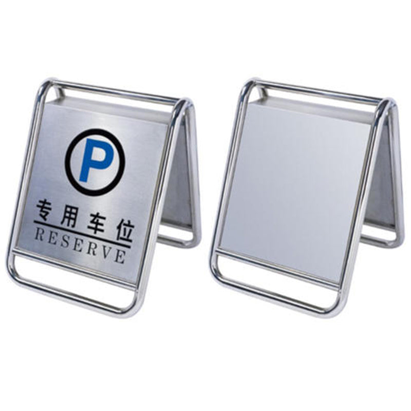 Stainless steel parking panels. Be careful with floor skids. Special parking space board. warning sign