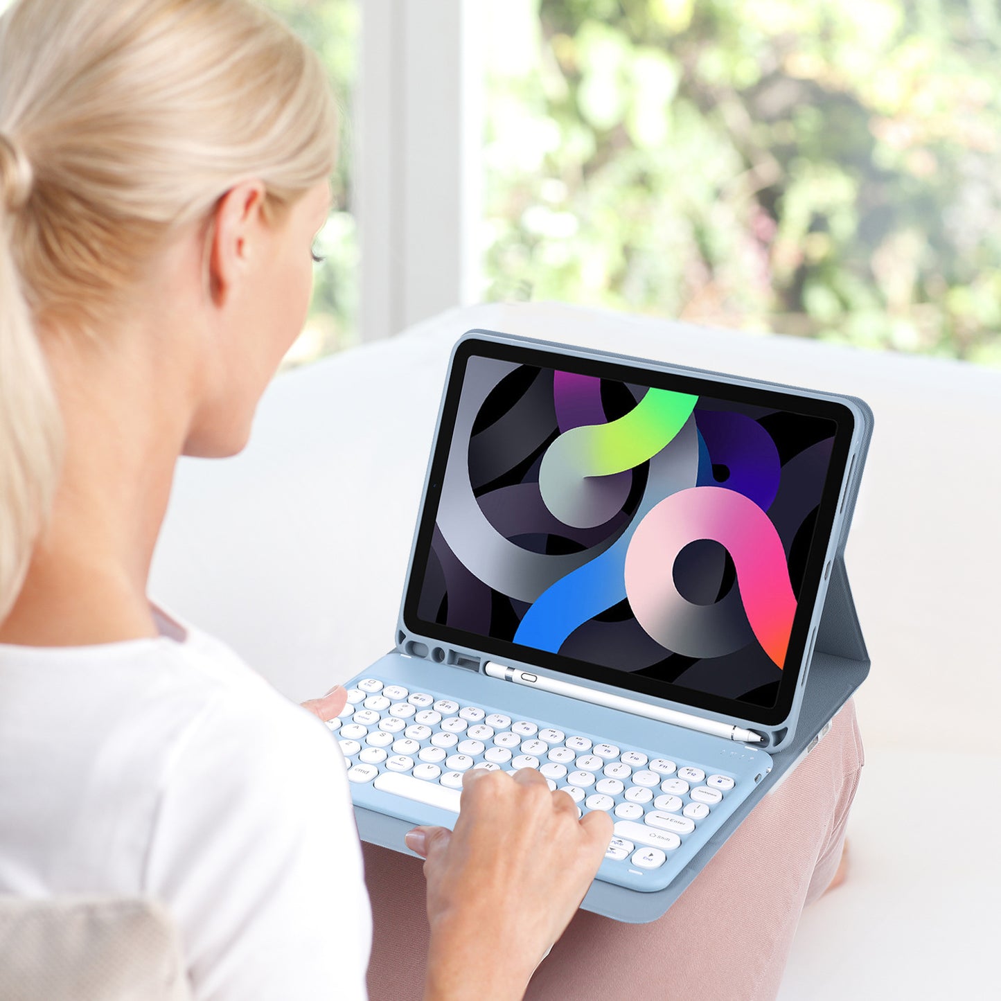 2021 iPad mini6 Bluetooth Keyboard Case 10.2 Bluetooth Keyboard Pro11 with Pen Slot Air4 Leather Case