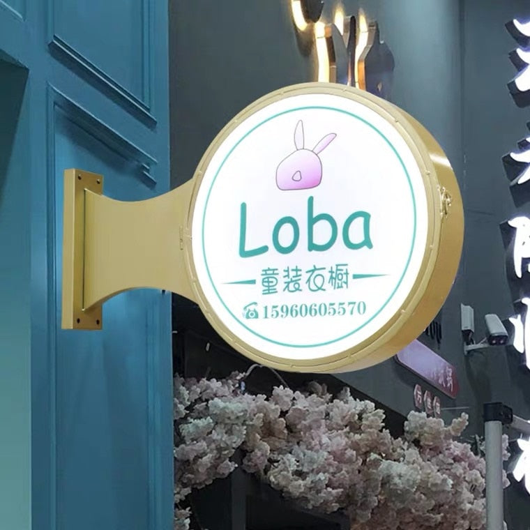 Round double-sided LED acrylic sign wrought iron light box outdoor waterproof sunscreen billboard