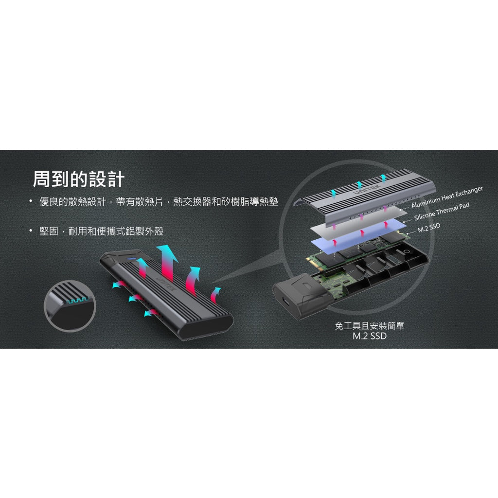 UNITEK USB3.1 Gen2 Type-C to M.2SSD aluminum alloy external hard drive enclosure (Y-S1204B)