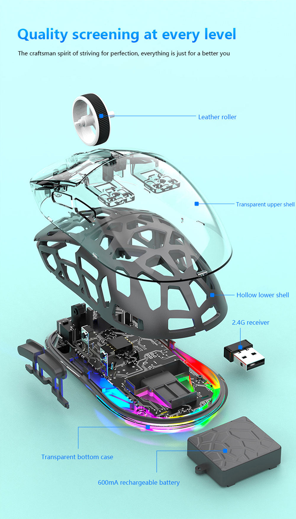 K-Snake BM560 藍牙無線三模鼠標，適用於臺式電腦、筆記本，透明外觀，適合辦公商務場景