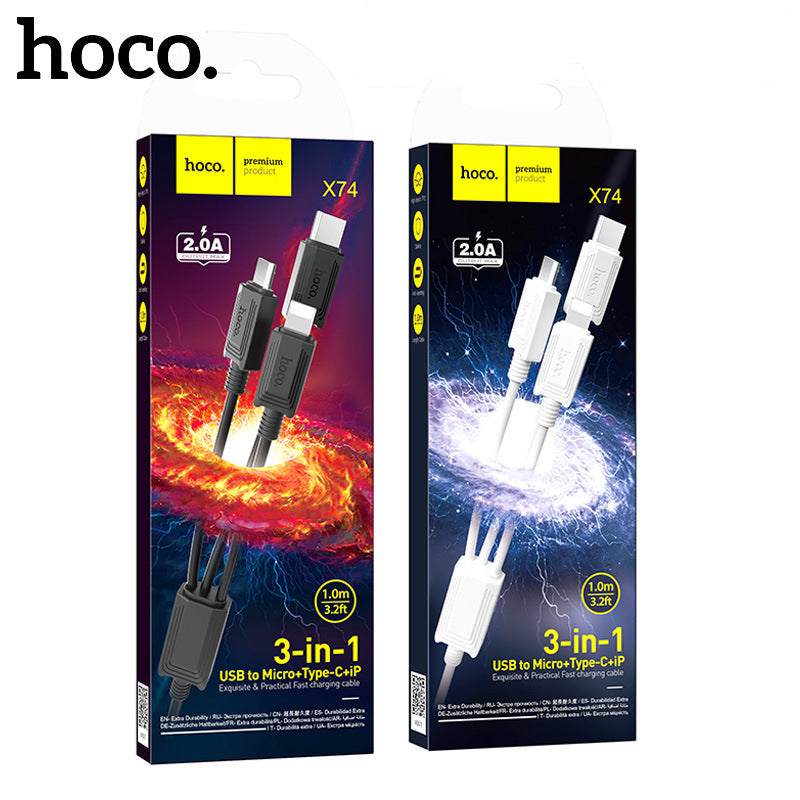 HOCO X74-one-to-three charging data cable wholesale three-in-one suitable for Apple Android type-c