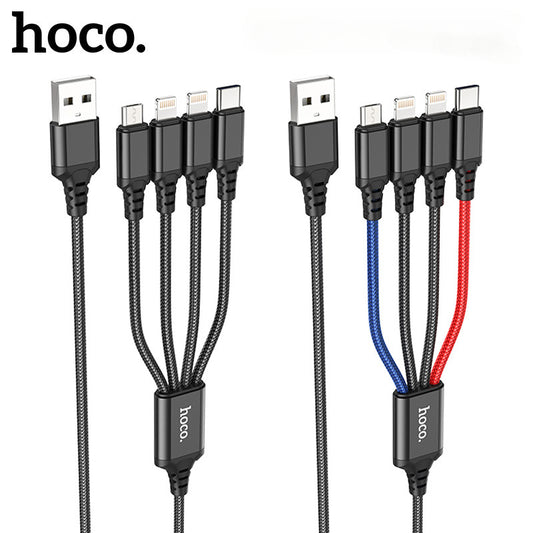 HOCO浩酷 X76-一拖四充電線數據線批發四合一彩色編織快充線