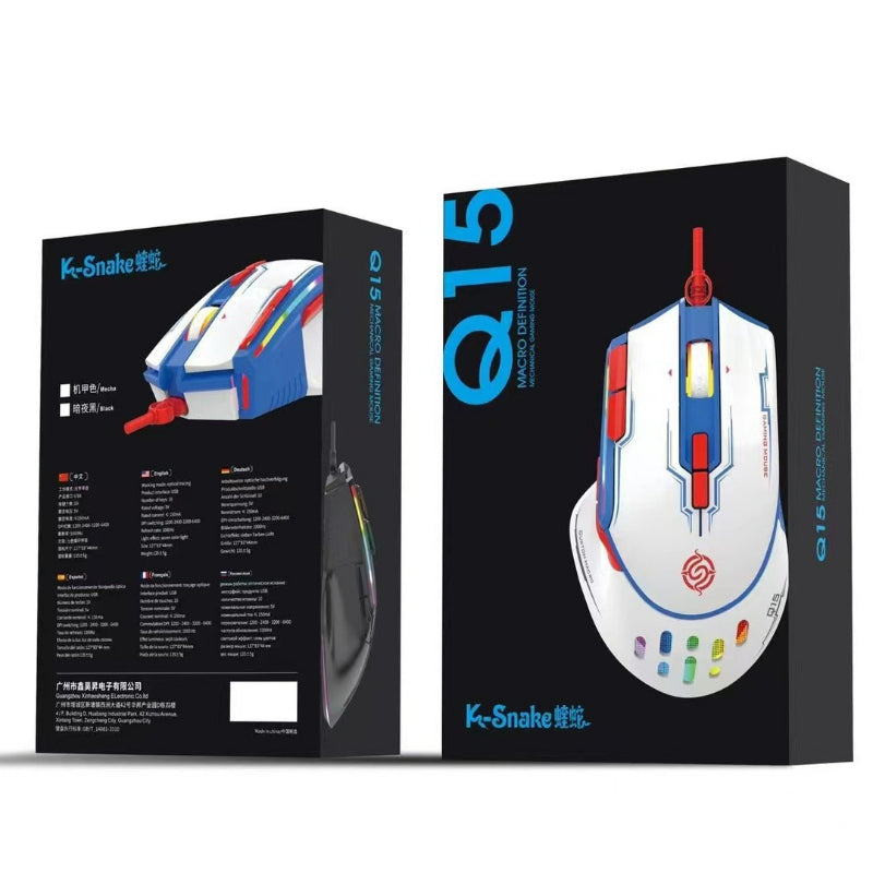 K-Snake Q15有線機械滑鼠，支援巨集編程，RGB炫彩發光，適用於電腦、筆記本，電競遊戲（如cf）
