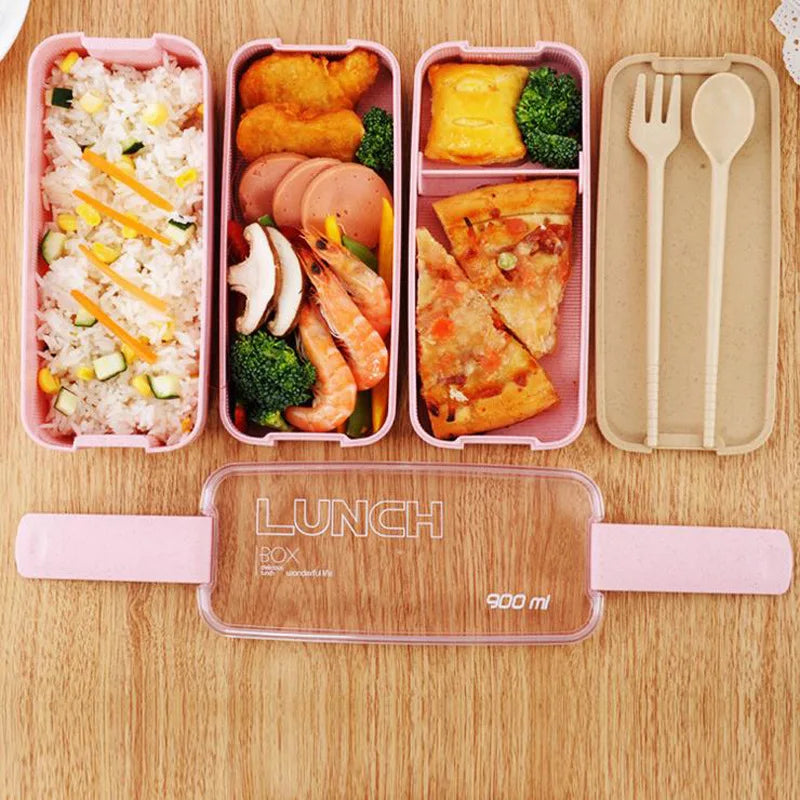 小麥秸稈食品級 3 層便當盒套組 | 900ml&600ml 附餐具