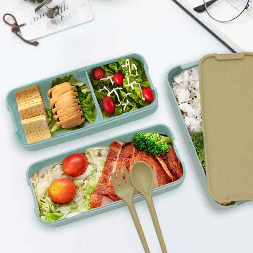 小麥秸稈食品級 3 層便當盒套組 | 900ml&600ml 附餐具