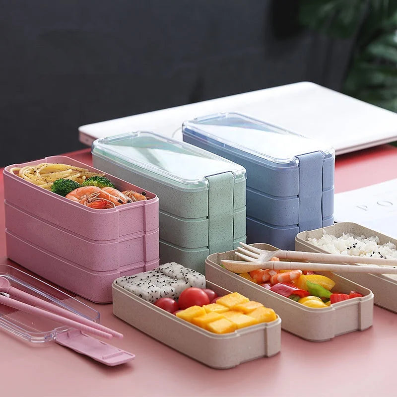 小麥秸稈食品級 3 層便當盒套組 | 900ml&600ml 附餐具