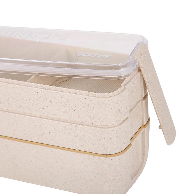 小麥秸稈食品級 3 層便當盒套組 | 900ml&600ml 附餐具