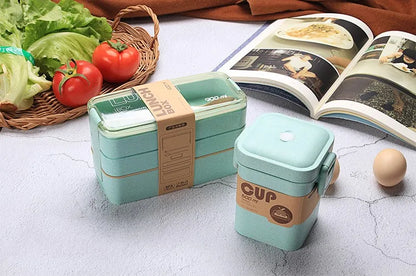 小麥秸稈食品級 3 層便當盒套組 | 900ml&600ml 附餐具