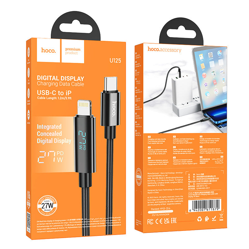 HOCO U125 screen display 100W mobile phone notebook fast charging cable Type-C 5A line PD20W fast charging cable