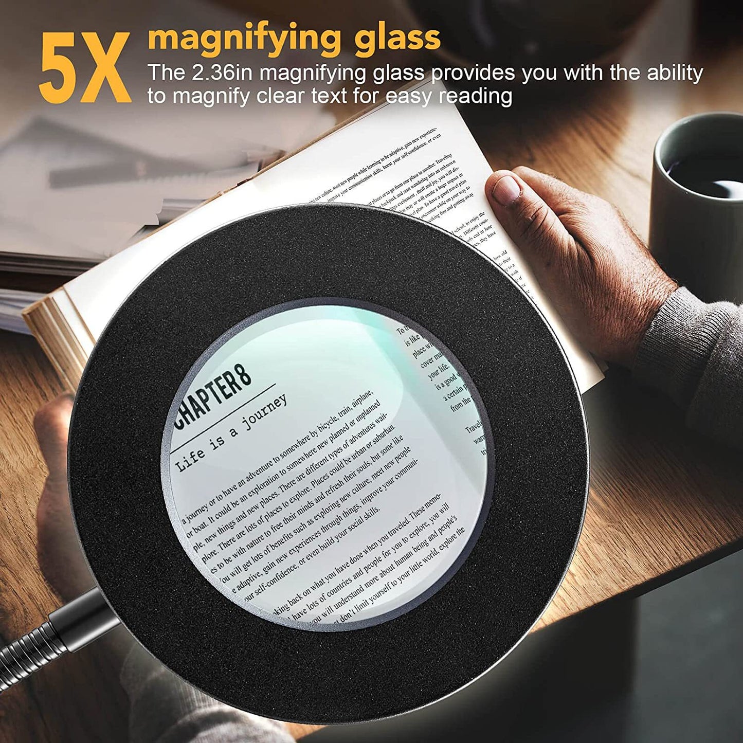 Magnifying glass with light, embroidery, beauty study, work lamp, dimmable color hose, eye protection, reading clip lamp