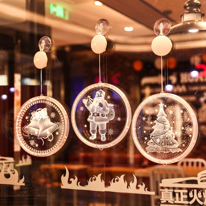 Christmas light string 3D hanging light LED light bell snowflake elk decorative lantern battery light window decoration