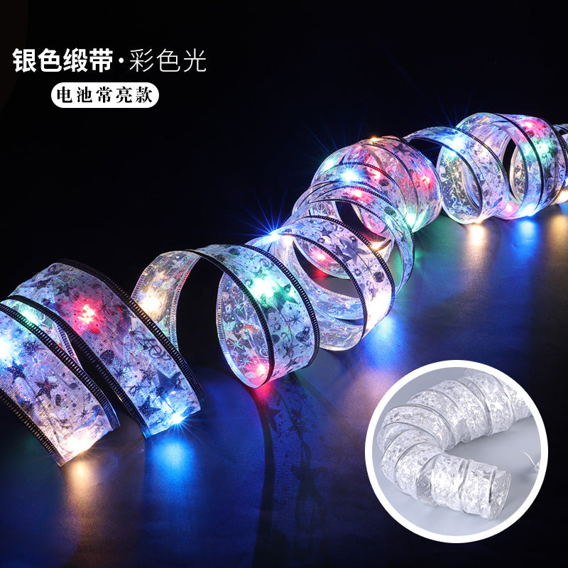 LED light string Christmas ribbon Christmas tree DIY decoration bow ribbon copper wire light gift box