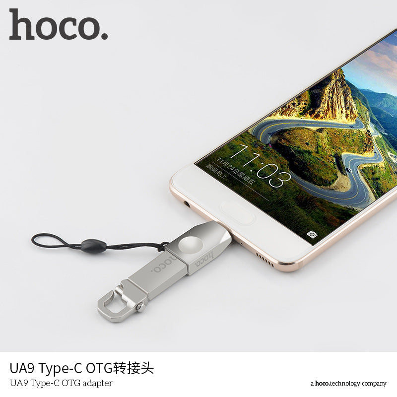 HOCO hoco UA9 zinc alloy type-c to USB mobile phone OTG adapter with hanging chain and packaging new style