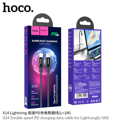 HOCO X14 is suitable for Apple fast charging PD20W braided data cable 1m/2m/3m extended charging cable