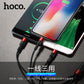 HOCO X26 one-to-three charging data cable three-in-one nylon braided cable durable mobile phone fast charging cable