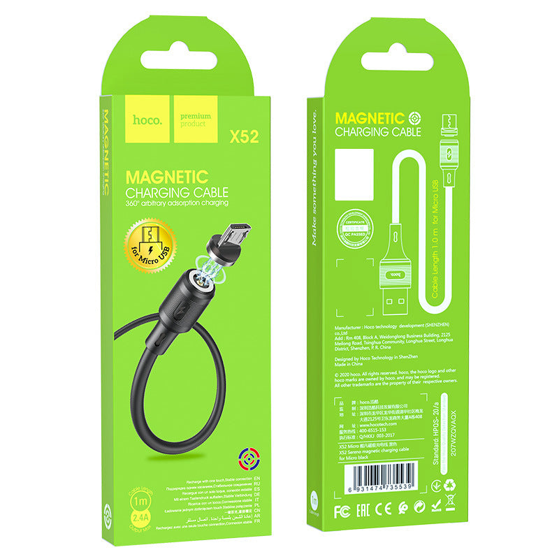 HOCO X52 is suitable for Apple magnetic charging data cable and Android type-c fast charging cable 2.4A magnetic head