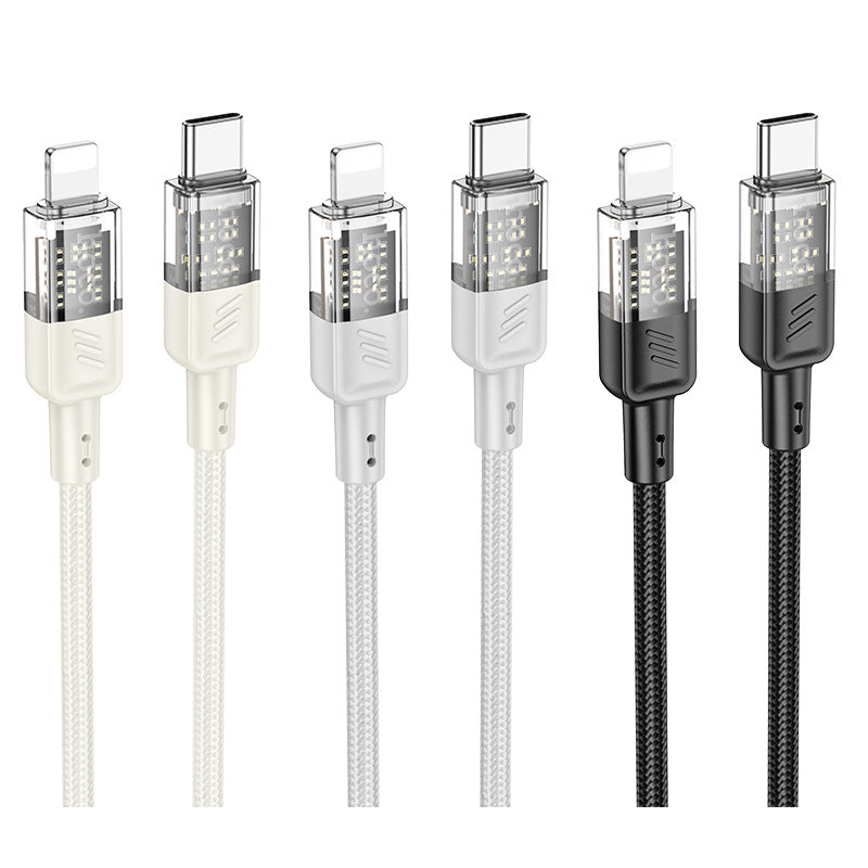 HOCO U129 transparent 60W mobile phone fast charging cable is suitable for Apple 14/15 Type-C charging data cable