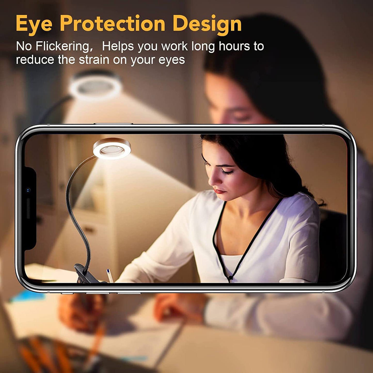 Magnifying glass with light, embroidery, beauty study, work lamp, dimmable color hose, eye protection, reading clip lamp