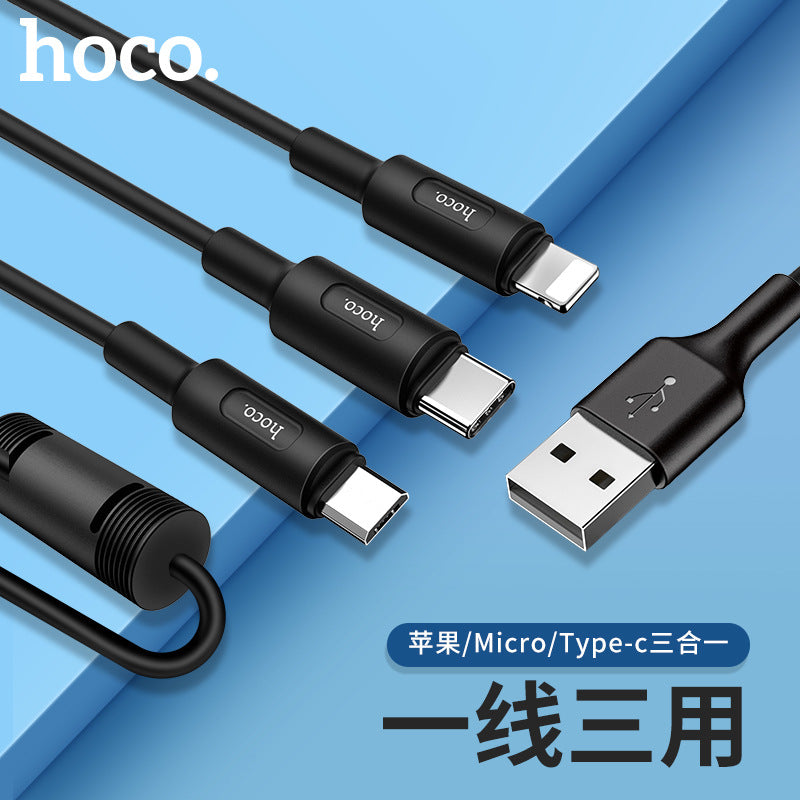 HOCO X25 one-to-three charging data cable manufacturer three-in-one suitable for Apple Android Type-C fast charging