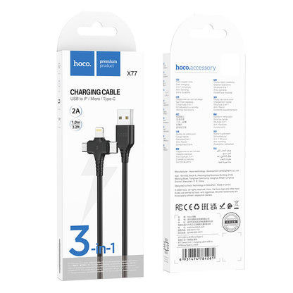 HOCO X77 one to three USB/Type-C to iP/Micro/Type-C three-in-one fast charging cable