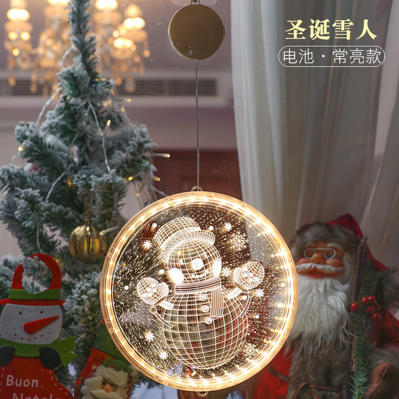 Christmas light string 3D hanging light LED light bell snowflake elk decorative lantern battery light window decoration