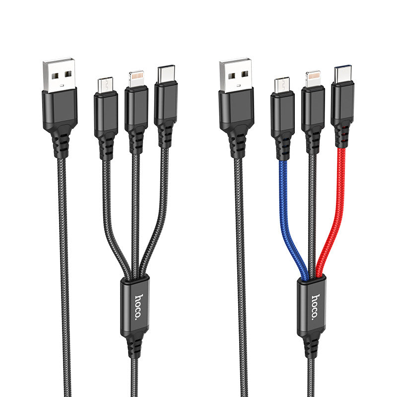 HOCO X76 one-to-three charging cable is suitable for Apple Android type-c mobile phone three-in-one braided cable