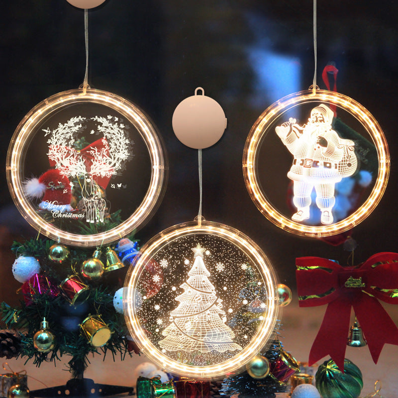 Christmas light string 3D hanging light LED light bell snowflake elk decorative lantern battery light window decoration