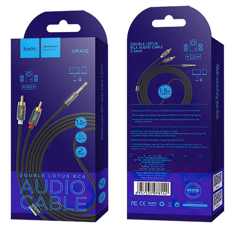 HOCO UPA10 one-to-two audio cable 3.5mm to dual Lotus rca audio adapter cable speaker computer