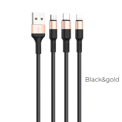 HOCO X26 one-to-three charging data cable three-in-one nylon braided cable durable mobile phone fast charging cable