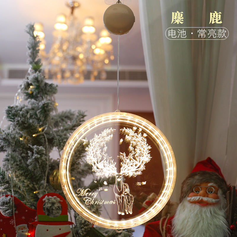 Christmas light string 3D hanging light LED light bell snowflake elk decorative lantern battery light window decoration